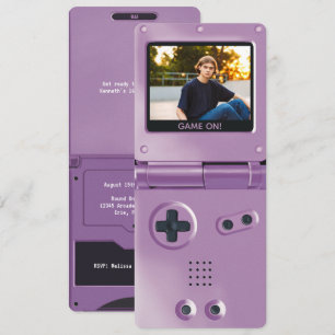 Retro Lila Handheld Gaming II Geburtstag Einladung