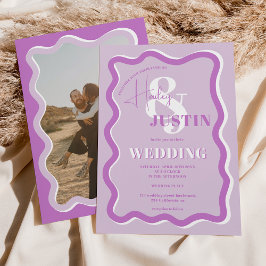 Retro lila Kurve quiggle wavy Hochzeitsfest Foto Einladung