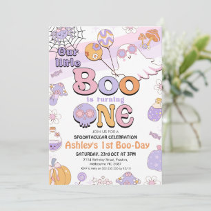 Retro Lila Little Boo Halloween 1. Geburtstag Einladung