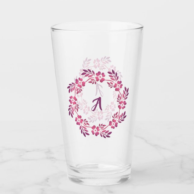 Retro lila Mit Blumenmandala. Monogramm Glas (Vorderseite)