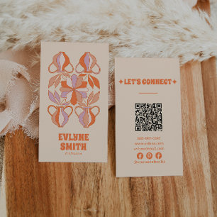 Retro Lila Orange QR Code Groovy Colorful Boho Visitenkarte
