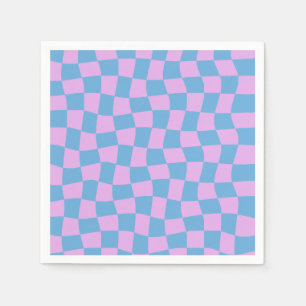 Retro Lila Periwinkle Abstrakte Blaue Schachbrettm Serviette