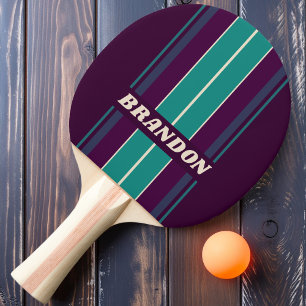 Retro Lila Regenbogen-Board-Streifen mit Namen Tischtennis Schläger