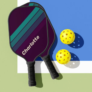 Retro Lila Regenbogen mit Namen Pickleball Schläger