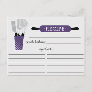 Retro Lila Rolling Button Kitchen Tools Rezeptkart Postkarte