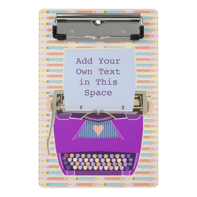 Retro lila Schreibmaschinen-Mitte- des Mini Klemmbrett (Vorderseite)