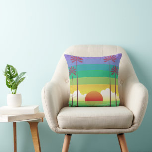 Retro-Lila-Sonnenuntergang-Palmen-Kunst Kissen