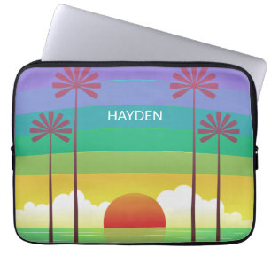 Retro-Lila-Sonnenuntergang-Palmen-Kunst personalis Laptopschutzhülle