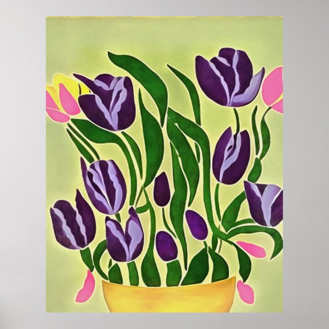 Retro Lila Tulip Abstrakte Kunst Poster (Vorne)