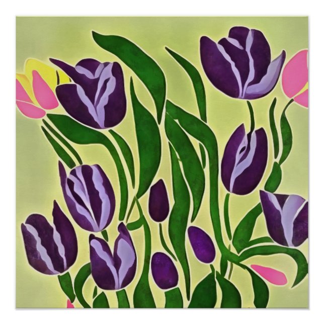 Retro Lila Tulip Abstrakte Kunst Poster (Vorderseite)