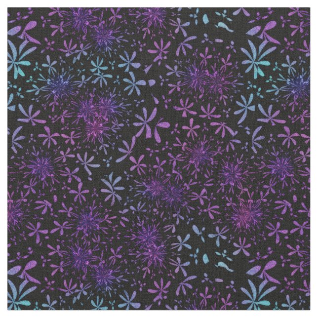 Retro lila Türkis-Blumenbatik Stoff (Nahaufnahme)