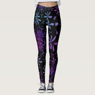 Retro Lila Türkis Floral Batik Leggings