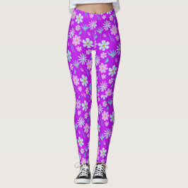 Retro Lila und Blumen der 1970er Jahre Leggings