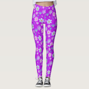 Retro Lila und Blumen der 1970er Jahre Leggings