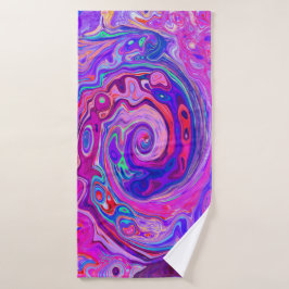 Retro Lila und Orange Abstrakt Groovy Swirl Badehandtuch