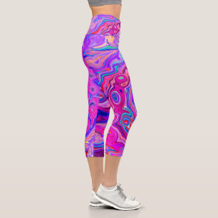 Retro Lila und Orange Abstrakt Groovy Swirl Capri Leggings