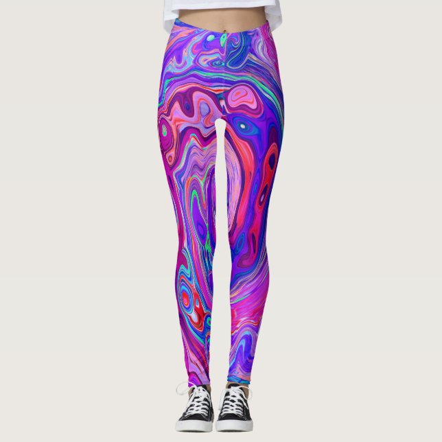 Retro Lila und Orange Abstrakt Groovy Swirl Leggings (Vorderseite)
