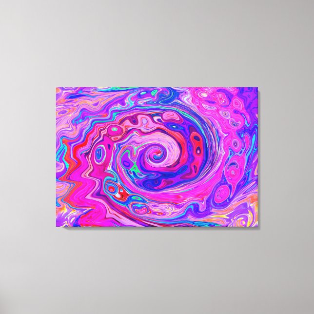 Retro Lila und Orange Abstrakt Groovy Swirl Leinwanddruck (Vorderseite)