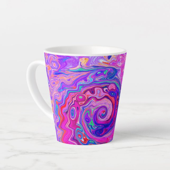 Retro Lila und Orange Abstrakt Groovy Swirl Milchtasse (Linke Ecke)