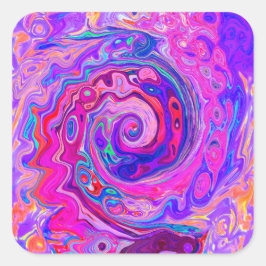 Retro Lila und Orange Abstrakt Groovy Swirl Quadratischer Aufkleber