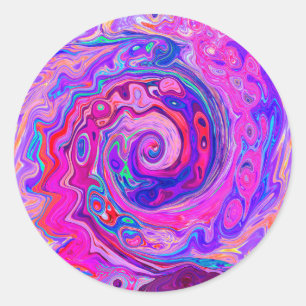 Retro Lila und Orange Abstrakt Groovy Swirl Runder Aufkleber