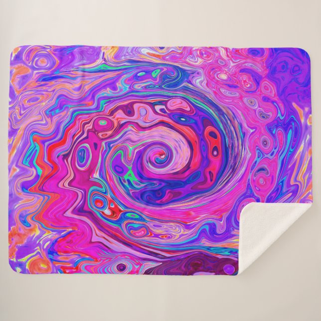 Retro Lila und Orange Abstrakt Groovy Swirl Sherpadecke (Vorderseite (Horizontal))