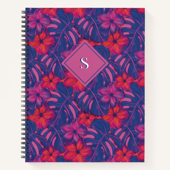 Retro Lila und rosa Florals Notizbuch (Vorderseite)