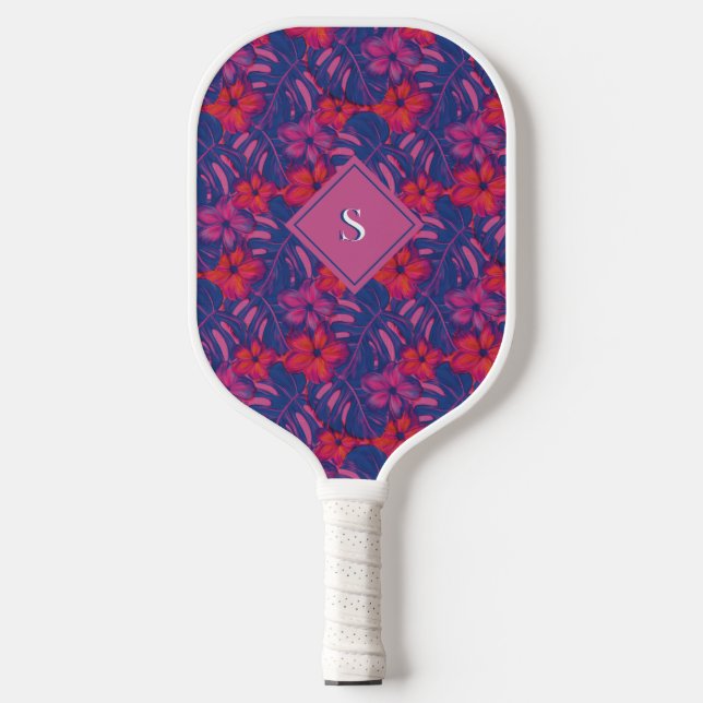 Retro Lila und rosa Florals Pickleball Schläger (Vorderseite)