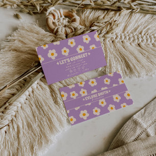 Retro Lila Weiß Groovy Floral Boho Trendig Lustig Visitenkarte