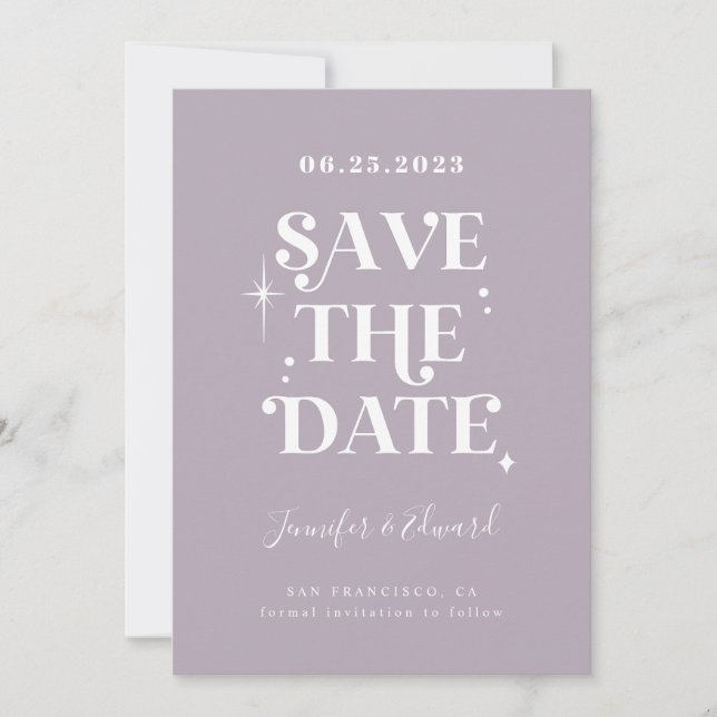 Retro Lilac Save the Date Card (Vorderseite)