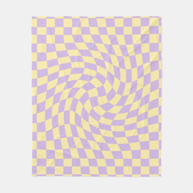 Retro Lilac Yellow Paston Warped Checkerboard Fleecedecke (Vorderseite)