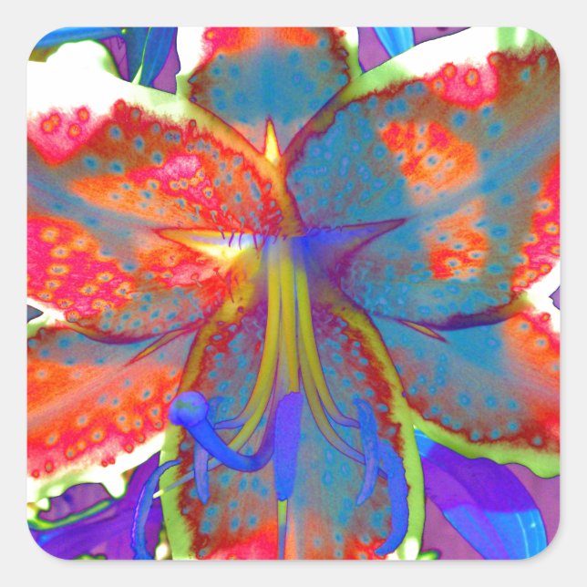 Retro Lily Quadratischer Aufkleber (Vorderseite)