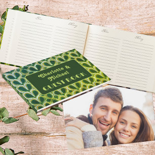 Retro Lime Green 1970er Muster Hochzeit von Foto Gästebuch