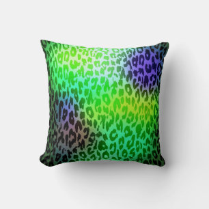 Retro Lime Green und Violet Leopard Print Skin Fur Kissen
