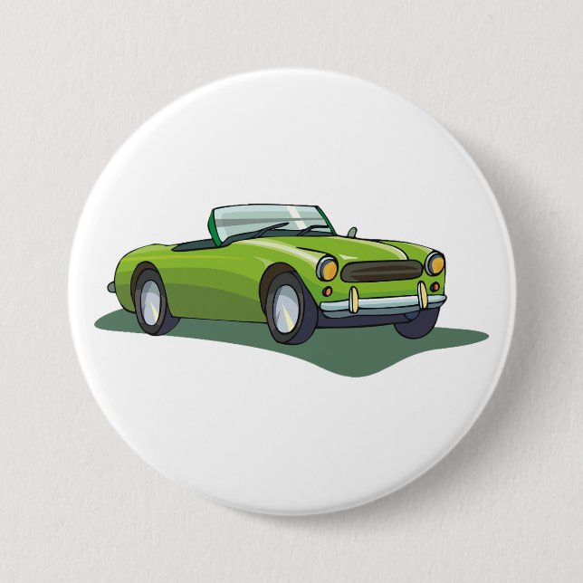 Retro-limettgrünes Cabrio-Sportwagen Button (Vorderseite)