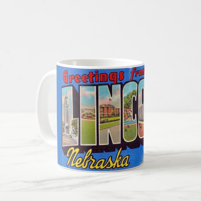 Retro Lincoln Nebraska Gruß-Tasse Kaffeetasse (Vorderseite Links)