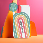 Retro Line Arch Pastel Rainbow Colors Name iPhone 15 Hülle<br><div class="desc">Ein trendiger Linienbogen mit Pastellfarben - blau, grün, gelb, orange und rot. Das Retro-Design umfasst Kurven und Linien in dicken Farben. Fügen Sie Ihren Namen hinzu oder löschen Sie den Text für ein lustiges Retro-Cover. Der Name ist ein trendiger Script-Schriftart in grau. Wenn Sie auf den Link "Anpassen" klicken, können...</div>