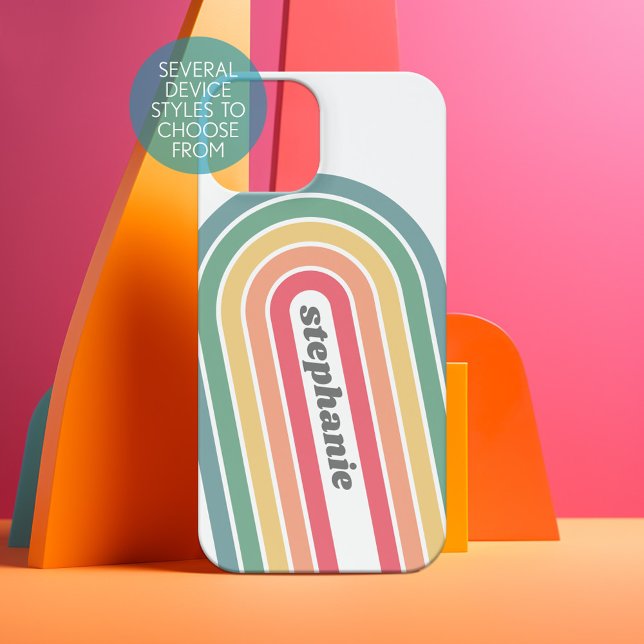 Retro Line Arch Pastel Rainbow Colors Name iPhone 15 Hülle (Personalized Phone Case - Choose Your Device and Customize the Design)