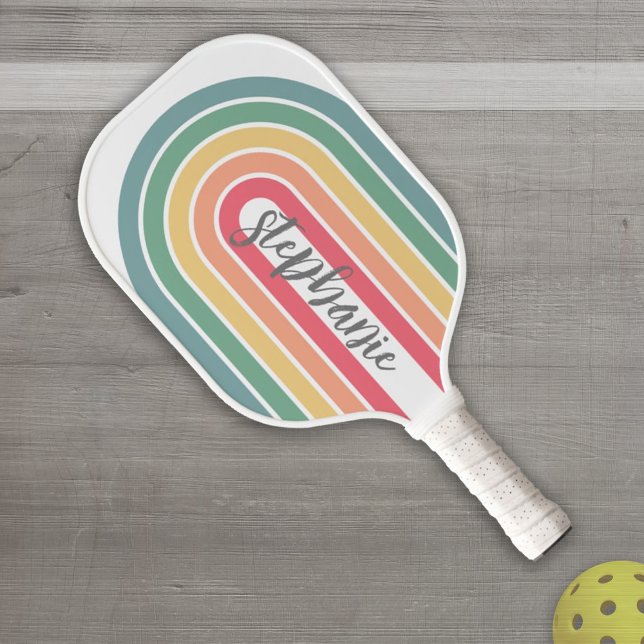 Retro Line Arch Pastel Rainbow Colors Name Pickleball Schläger (Von Creator hochgeladen)
