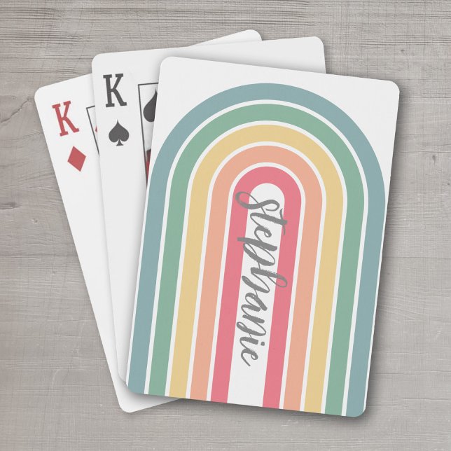 Retro Line Arch Pastel Rainbow Colors Name Spielkarten (Personalized Playing Cards - add your name)