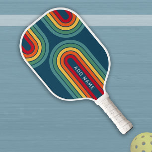 Retro Line Arch with Rainbow Colors - Script Name Pickleball Schläger