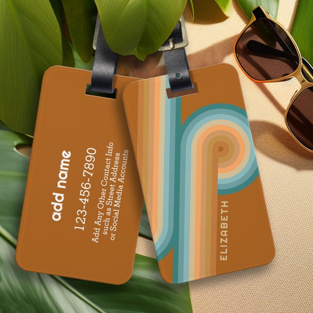 Retro Line Art Sunset Southwest Colors Circle Gepäckanhänger (Custom Luggage Tag - Personalized Bag Tag)