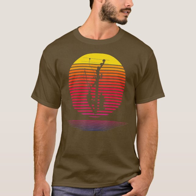 Retro Lineman Silhouette Geschenk Power Pole Linem T-Shirt (Vorderseite)