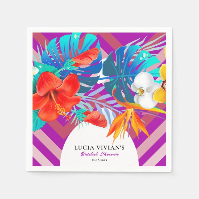 Retro Lines Floral Summer Tropical Brautparty Serviette (Vorderseite)