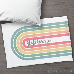 Retro-Linienbogen Pastell-Regenbogenfarben Schrift Kissenbezug