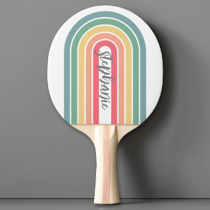 Retro-Linienbogen Pastell-Regenbogenfarben Skriptn Tischtennis Schläger