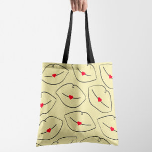 Retro-Linienkunst-Lippen & Herzen Sonnengelb