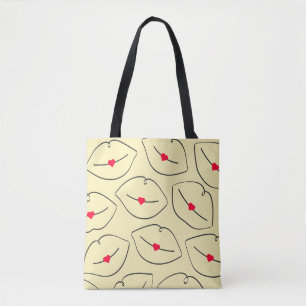 Retro-Linienkunst-Lippen & Herzen Sonnengelb