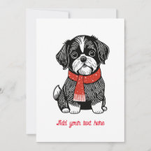 Retro-Linolschnitt-Shih-Tzu-Weihnachtskarte