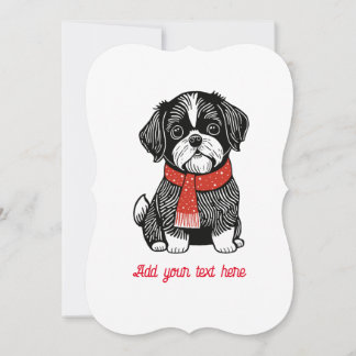 Retro-Linolschnitt-Shih-Tzu-Weihnachtskarte Feiertagskarte